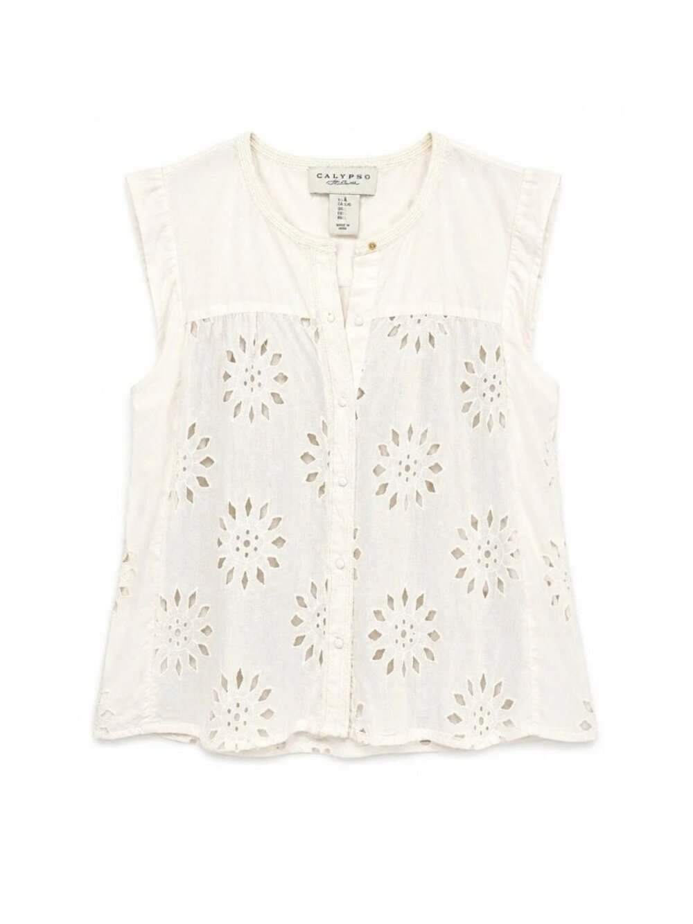 Calypso St Barth Blouse S Ivory Eyelet Coastal Grandmother Resort Quiet Luxury - Picture 2 of 9